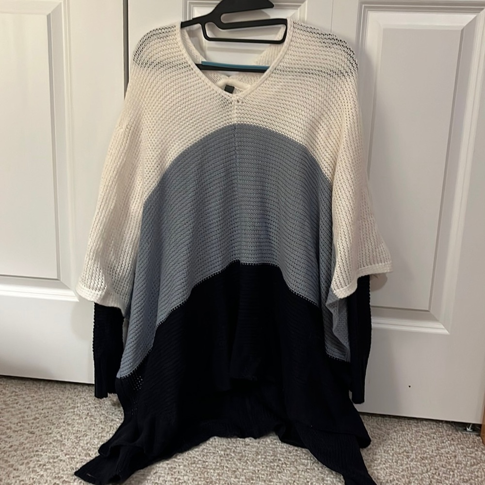 White, Blue, and Navy Sweater Poncho M/L